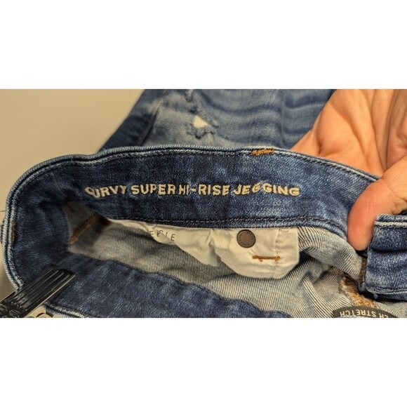 American Eagle Jeans Womens 14 L Curvy Super Hi-Rise Jegging Stretch Distressed - Picture 3 of 5